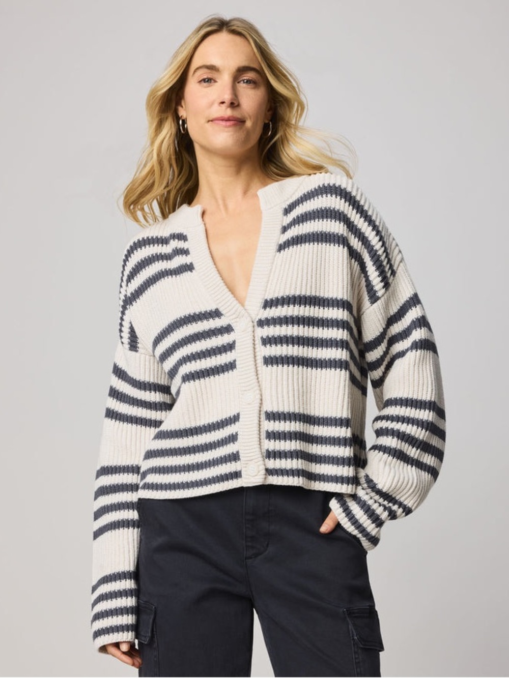 Splendid Alexandra Knit Stripe Beige Navy Cardigan Size XL NWT
